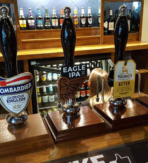 Marston's beers at the Eagle Brewery tap. Beers