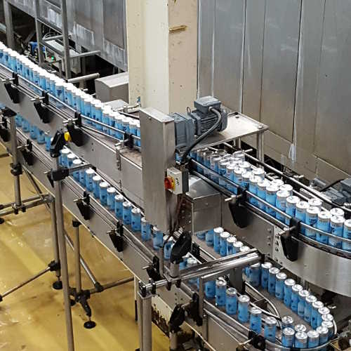 The packaging line. Brewery