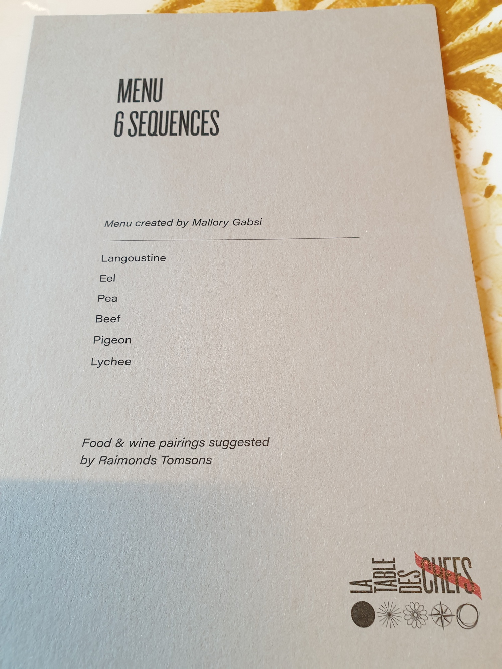 Mallory Gabsi's 6-course menu Menu